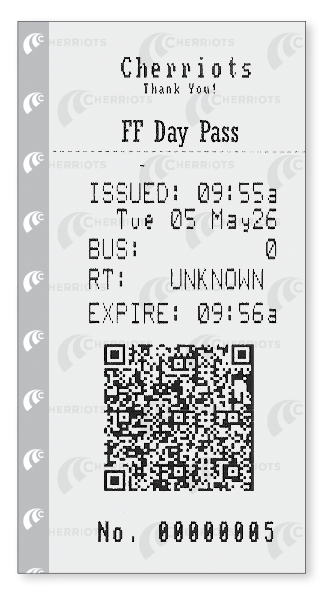 Day Pass produced by new farebox