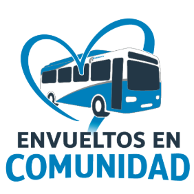 Graphic of a blue heart enveloping a cartoon Cherriots bus with text below that reads: "Wrapped in Community"